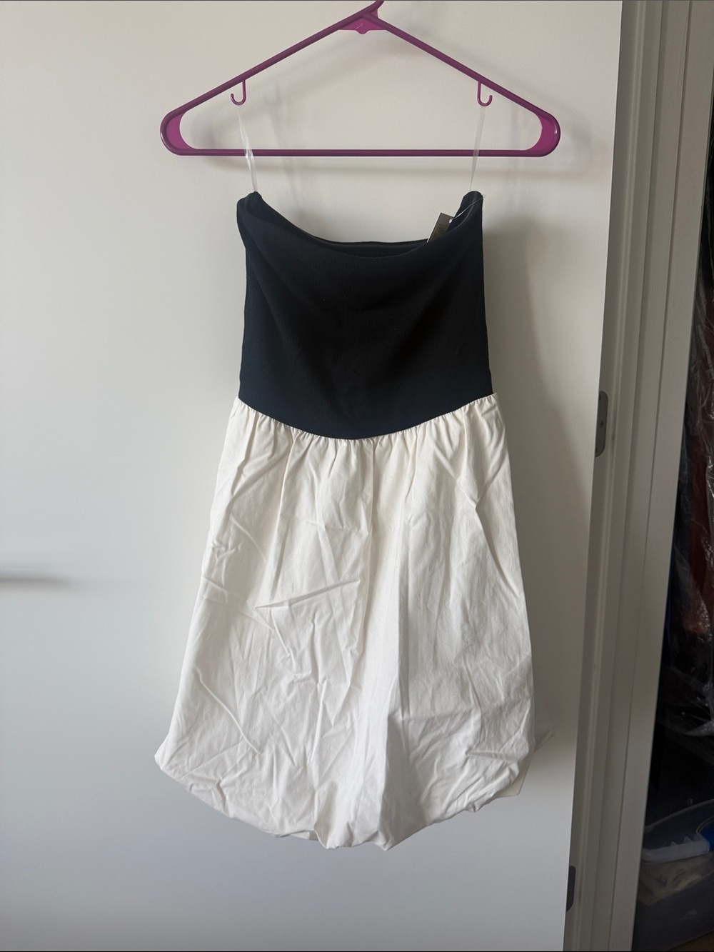 Black and White Strapless Bubble Dress